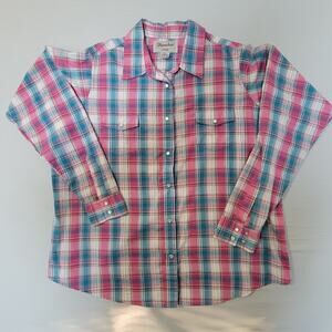 Wrangler Pearl Snap Shirt Rancher Cowgirl Women's XXL Long-Sleeve Work Wear